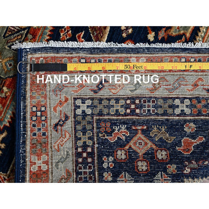 2'7"X8' Sailor Blue Caucasian Design Hand Knotted Soft Wool Runner Rug