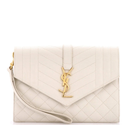 Saint Laurent Classic Monogram Envelope Wristlet Clutch Mixed Matelasse Leather
