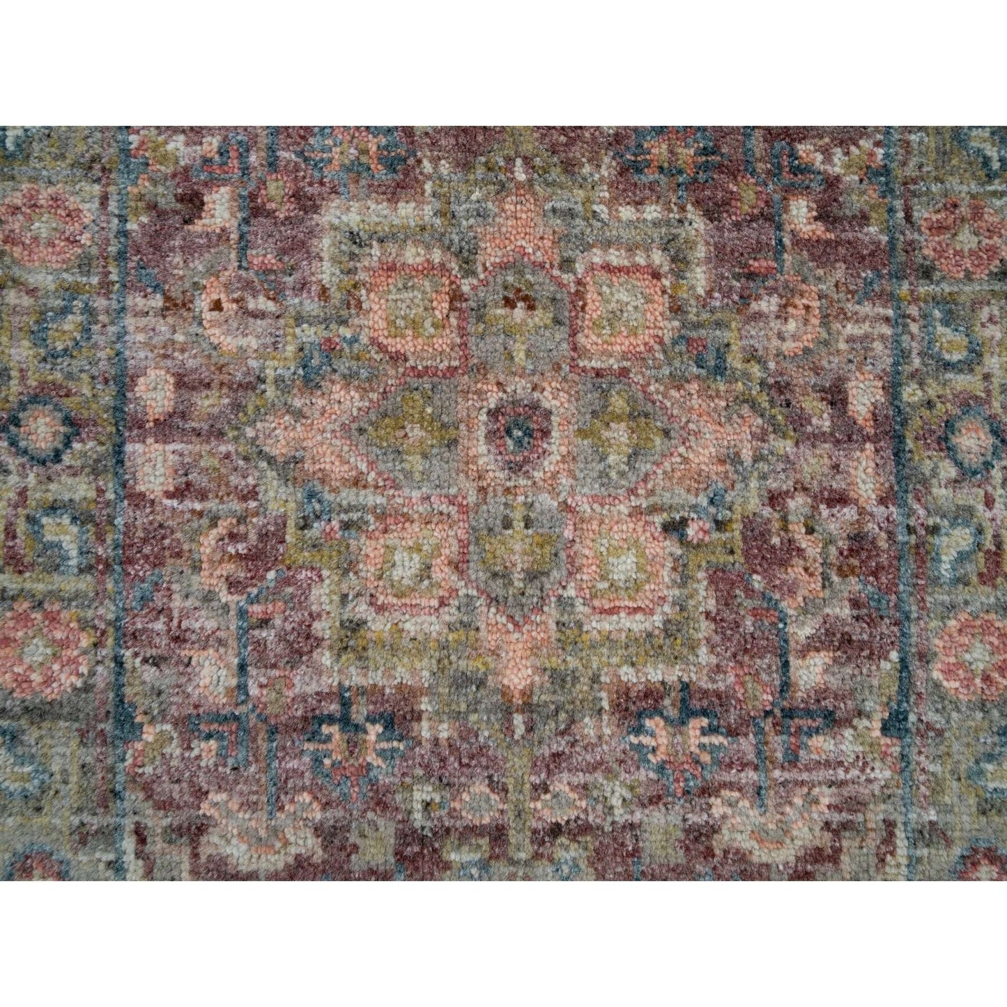 2'X3'1" Wine Red Organic Wool Heris Revival Hand Knotted Mat Oriental Rug