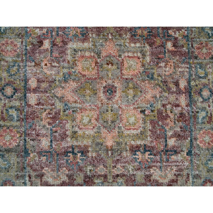 2'X3'1" Wine Red Organic Wool Heris Revival Hand Knotted Mat Oriental Rug