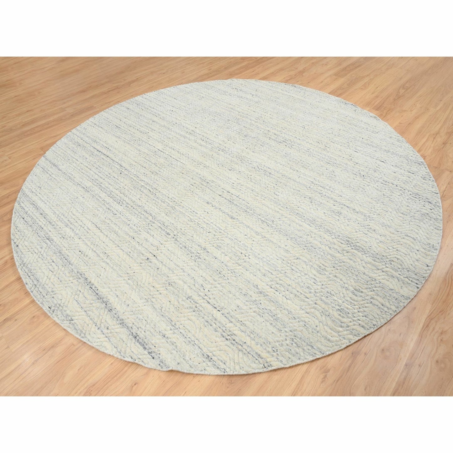 9'10"X9'10" Beige Wool Hand Loomed Modern Design Round Oriental Rug