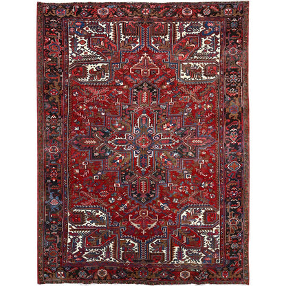 8'2"X10'10" Red Centre Geometric Medallion Cropped Thin Oriental Rug