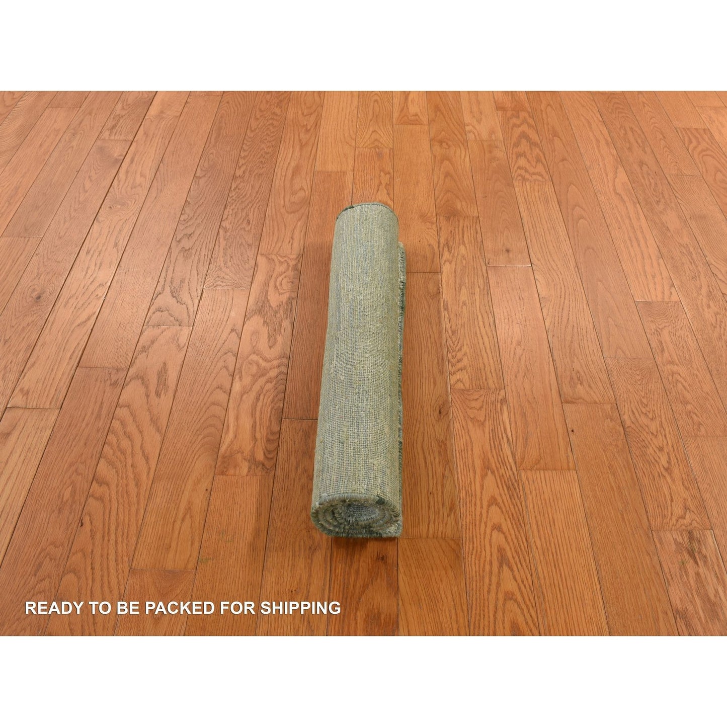 2'X3' Green Sample Pure Sari Silk Hand Knotted Plain Solid Design Mat Rug