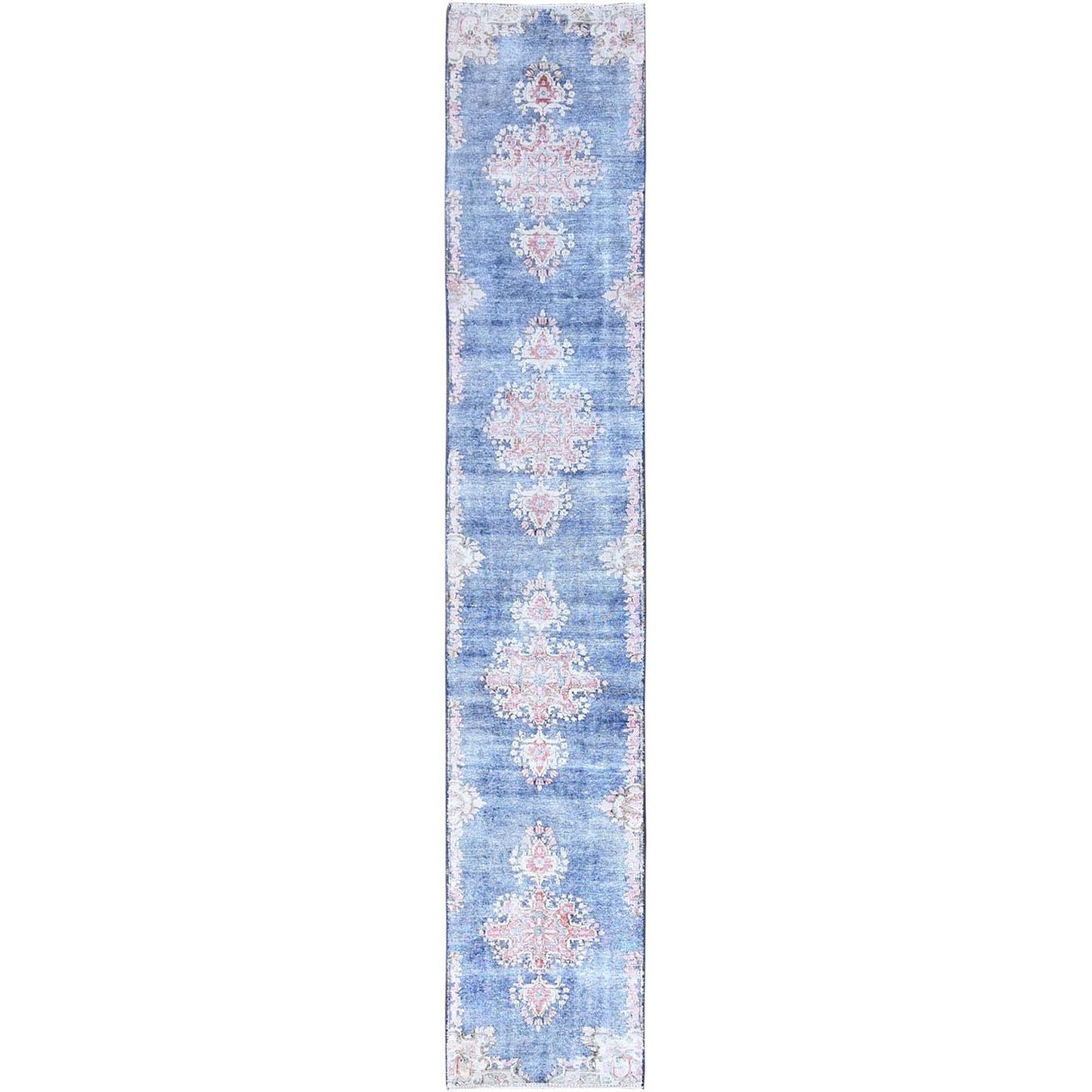 2'1"X11'9" Blue Wool Hand Knotted Vintage Zoroastrian Karman Runner Rug