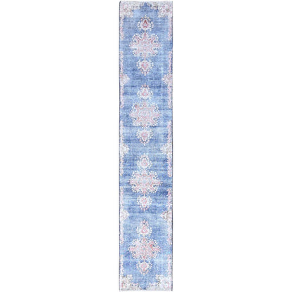 2'1"X11'9" Blue Wool Hand Knotted Vintage Zoroastrian Karman Runner Rug