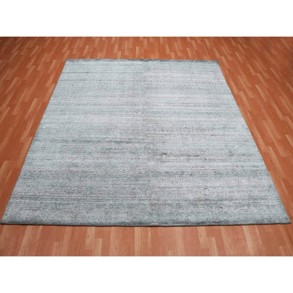 8'10"X8'10" Gray Silk Transitional Design Hand Knotted Square Rug