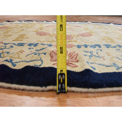 4'X6'9" Brown Antique Chinese Peking Oval Shape Wool Hand Knotted Rug