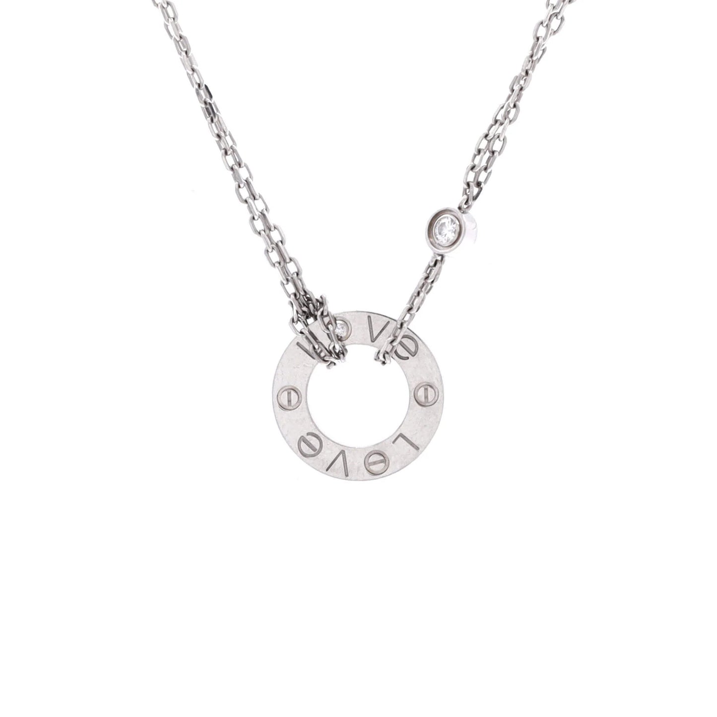 Cartier 2 Diamonds Love Pendant Necklace 18K White Gold With Diamonds