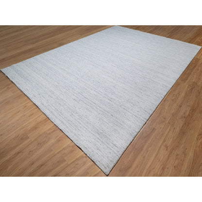 10'X13'10" Gray Modern Striae Design Tone On Tone Wool Hand Loomed Rug