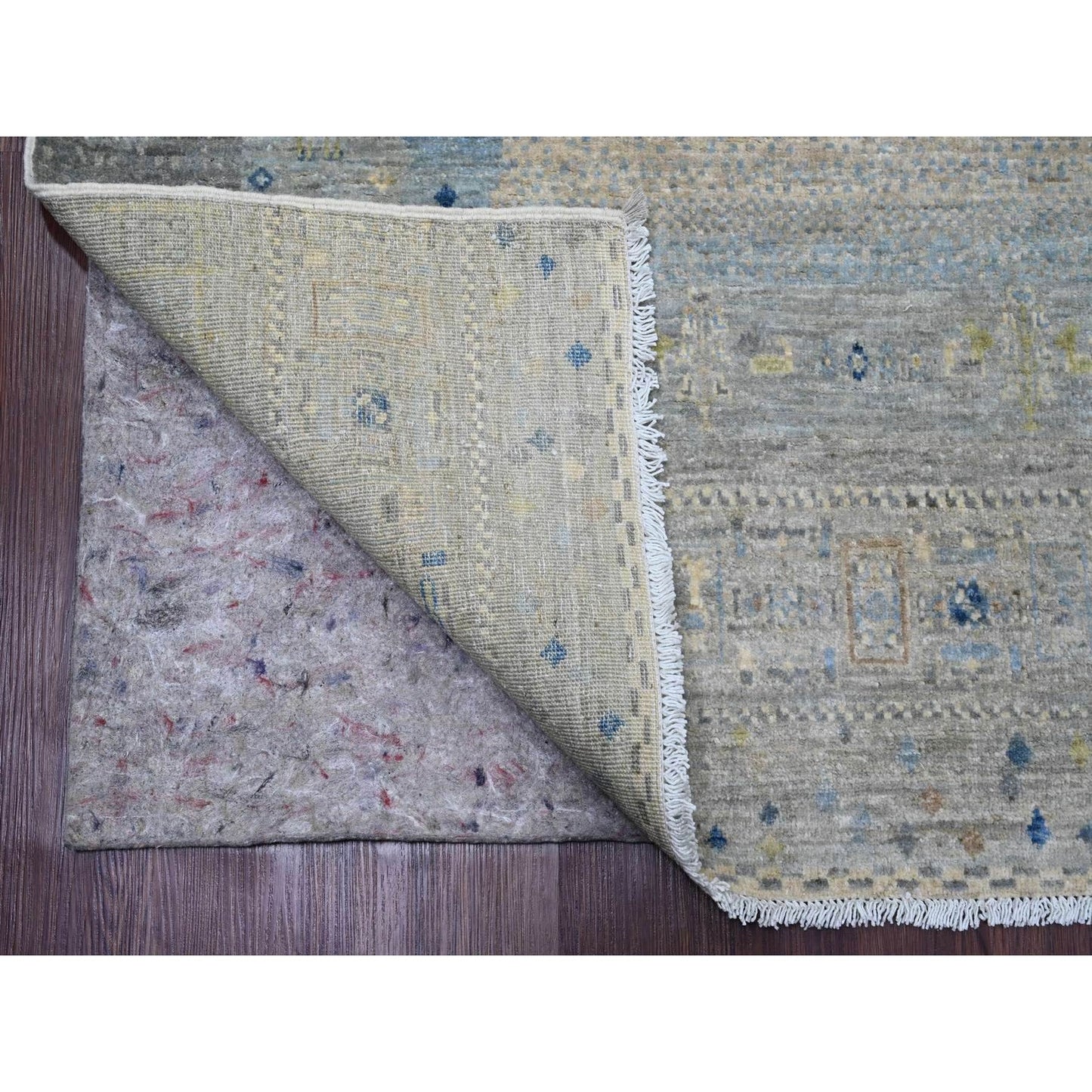 8'X8' Gray Hand Knotted Kashkuli Animal Figurines Soft Wool Square Rug