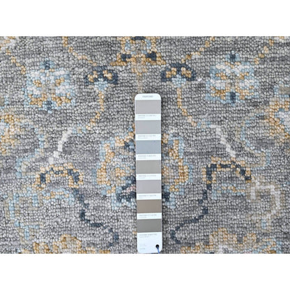 2'7"X8'5" Fossil Gray Oushak Design Hand Knotted Pure Wool Runner Rug
