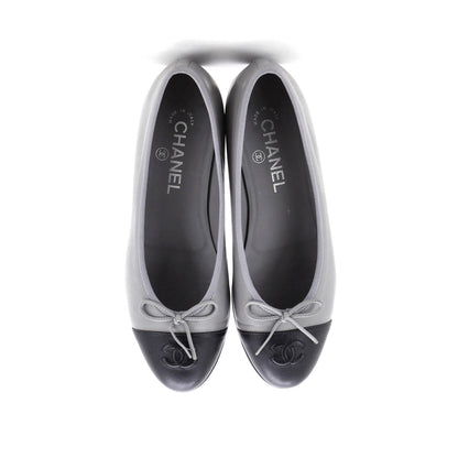 Chanel Women'S Cc Cap Toe Bow Ballerina Flats Leather