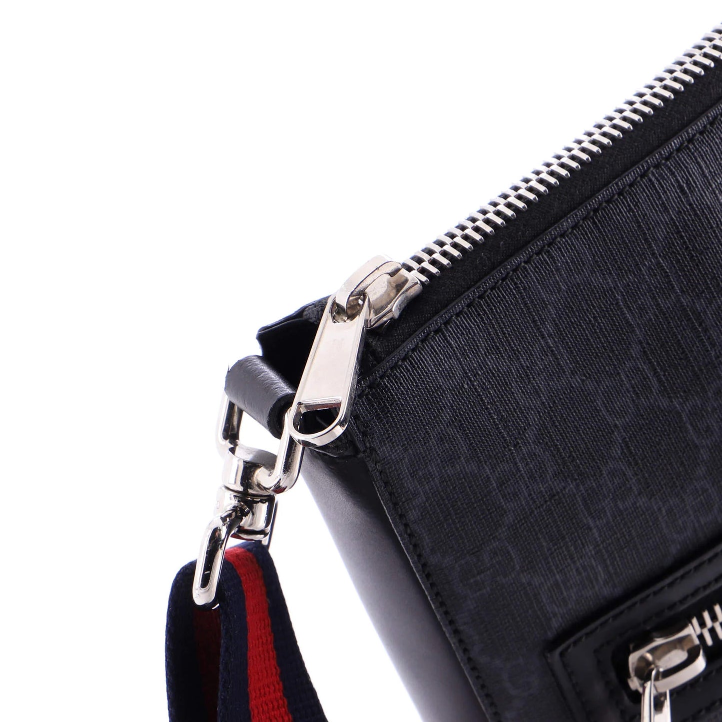 Gucci Web Strap Front Zip Messenger Bag Gg Coated Canvas Medium