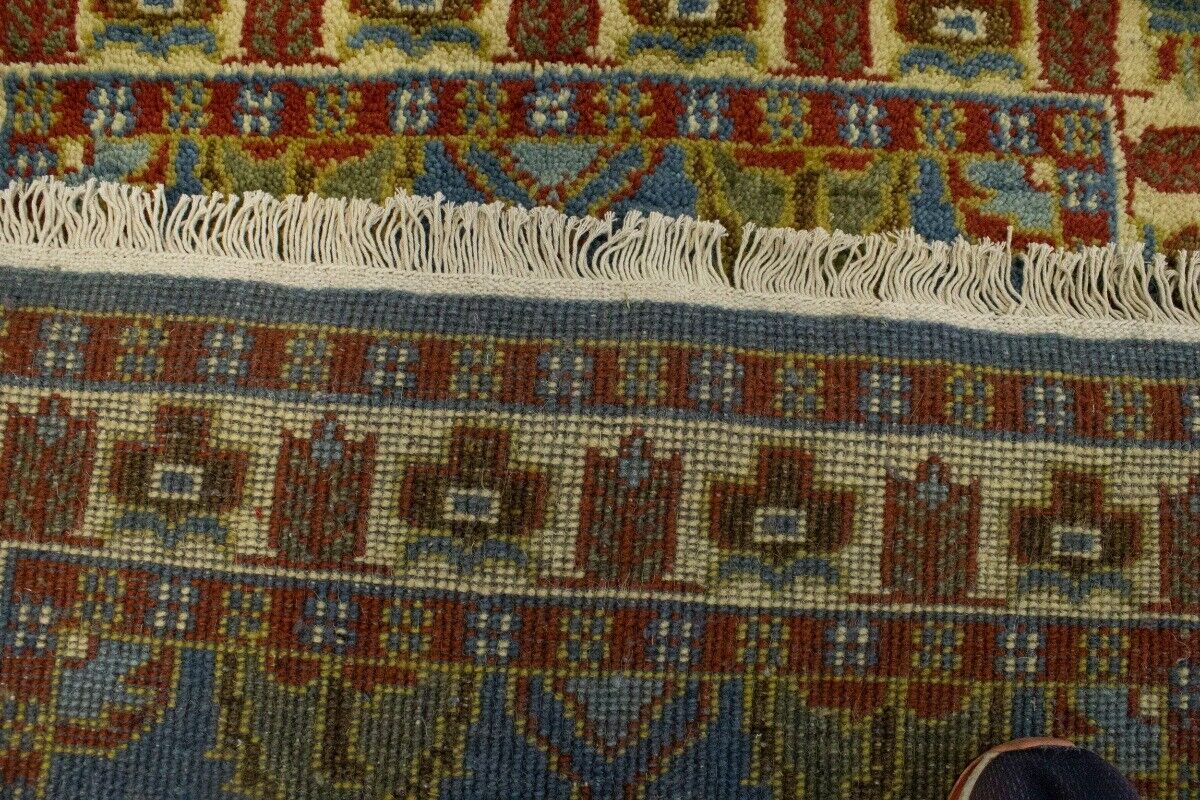 Kazak Oriental Rug Blue Geometric Tribal Style