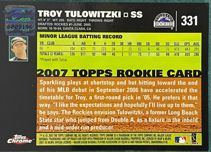 Troy Tulowitzki Autographed 2007 Topps Chrome
