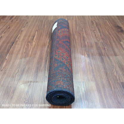 2'7"X6'5" Red Soft Wool Andkhoy Geometric Design Hand Knotted Runner Rug