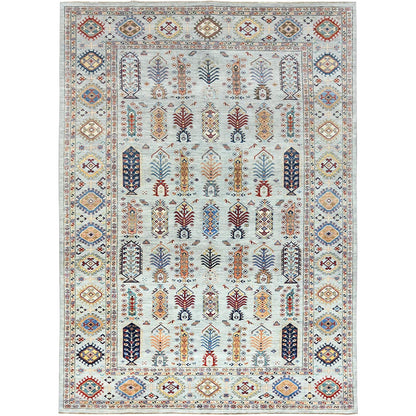 10'X14' Silver Blue Pure Wool Hand Knotted Afghan Super Kazak Rug