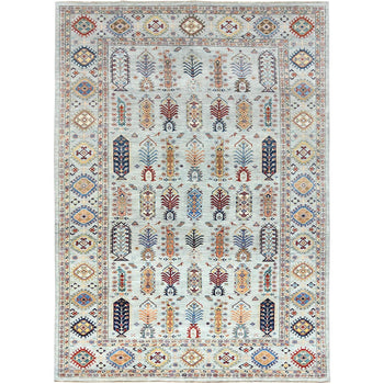 10'X14' Silver Blue Pure Wool Hand Knotted Afghan Super Kazak Rug