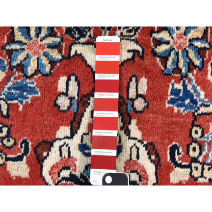 9'9"X13' Salsa Red Vintage Zoroastrian Mahal Soft Wool Hand Knotted Rug