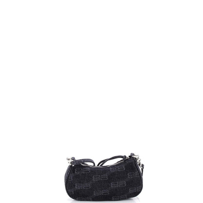 Balenciaga Le Cagole Giant Studs Shoulder Bag Bb Monogram Denim Mini