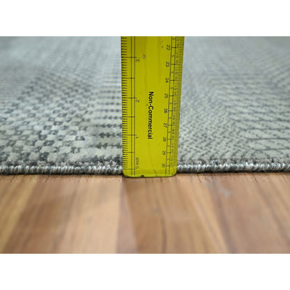 2'X3' Gray Modern Grass Design Wool With Silk Hand Knotted Mat Small Rug