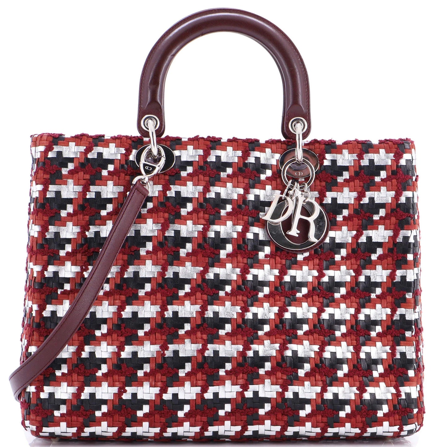 Christian Dior Lady Dior Bag Woven Leather With Tweed Large