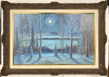 Fedor Denisovich Konstantinov Original Oil Painting Midnight Moon Soviet Russia