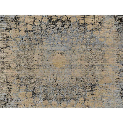 10'X14' Brown Broken And Erased Hand Knotted Silk And Wool Oriental Rug