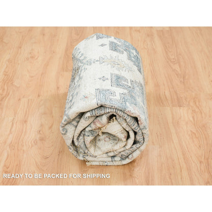 7'9"X10'4" Ivory Hand Knotted Reimagined Viss Design Wool Oriental Rug