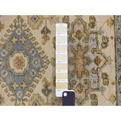 3'X5'1" Acoustic White Wool Hand Knotted Karjihooz Design Runner Rug