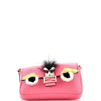 Fendi Monster Baguette Leather And Fur Micro