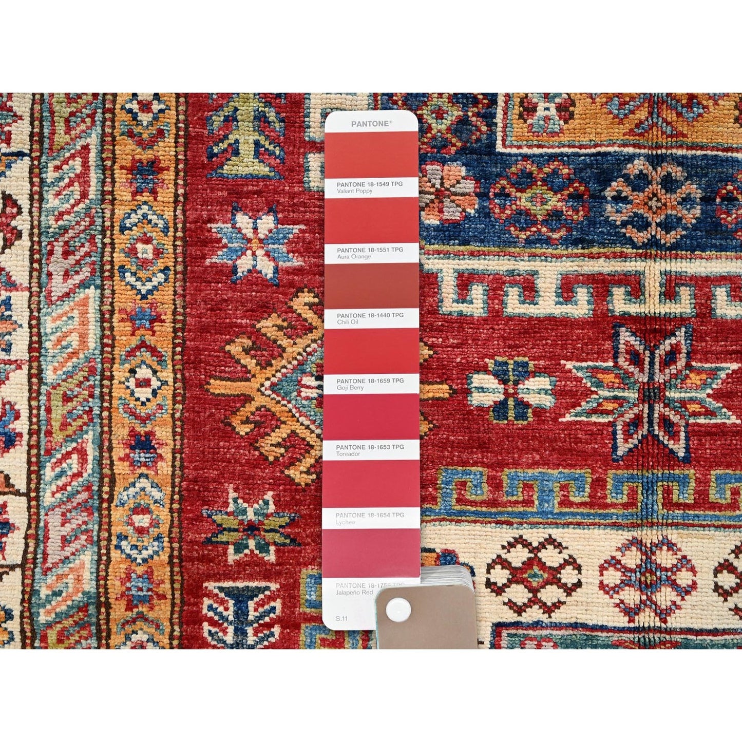 4'2"X6'2" Berry Red Afghan Super Kazak Hand Knotted Pure Wool Oriental Rug