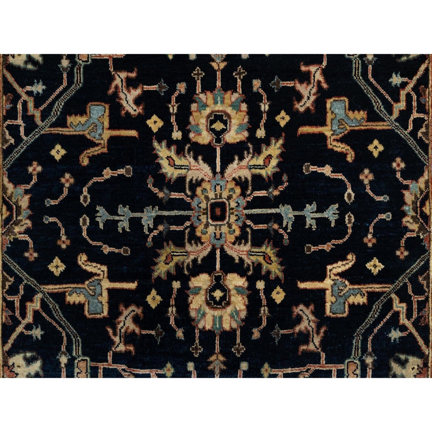 4'2"X6'3" Oxford Blue Heris Re-Creation Hand Knotted Wool Oriental Rug