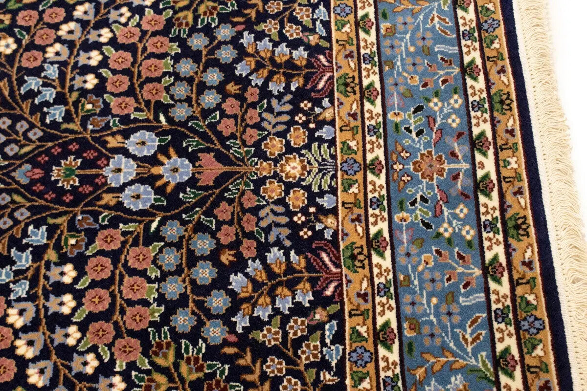 Handmade Extra Fine Kirman Oriental Rug Navy Blue Floral Classic Design 6X8 Ft