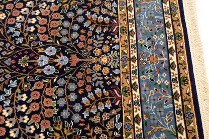 Handmade Extra Fine Kirman Oriental Rug Navy Blue Floral Classic Design 6X8 Ft