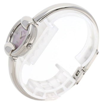 Stainless GUCCI Round Face GG Pink Shell Bangle Watches 1400L