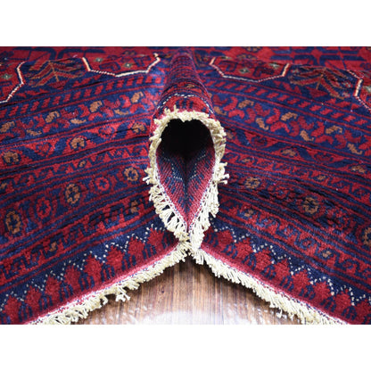 10'X12'10" Red Hand Knotted Soft Wool Afghan Khamyab Geometric Design Rug