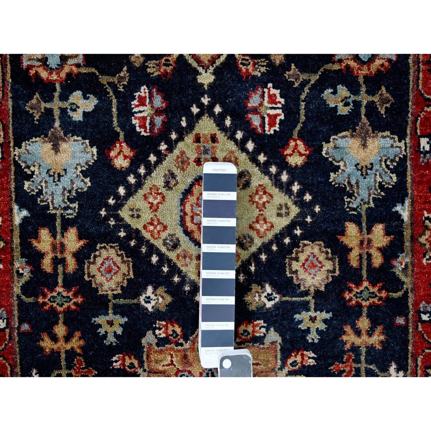 2'7"X6' Yale Blue Karjihooz Geometric Design Hand Knotted Wool Runner Rug
