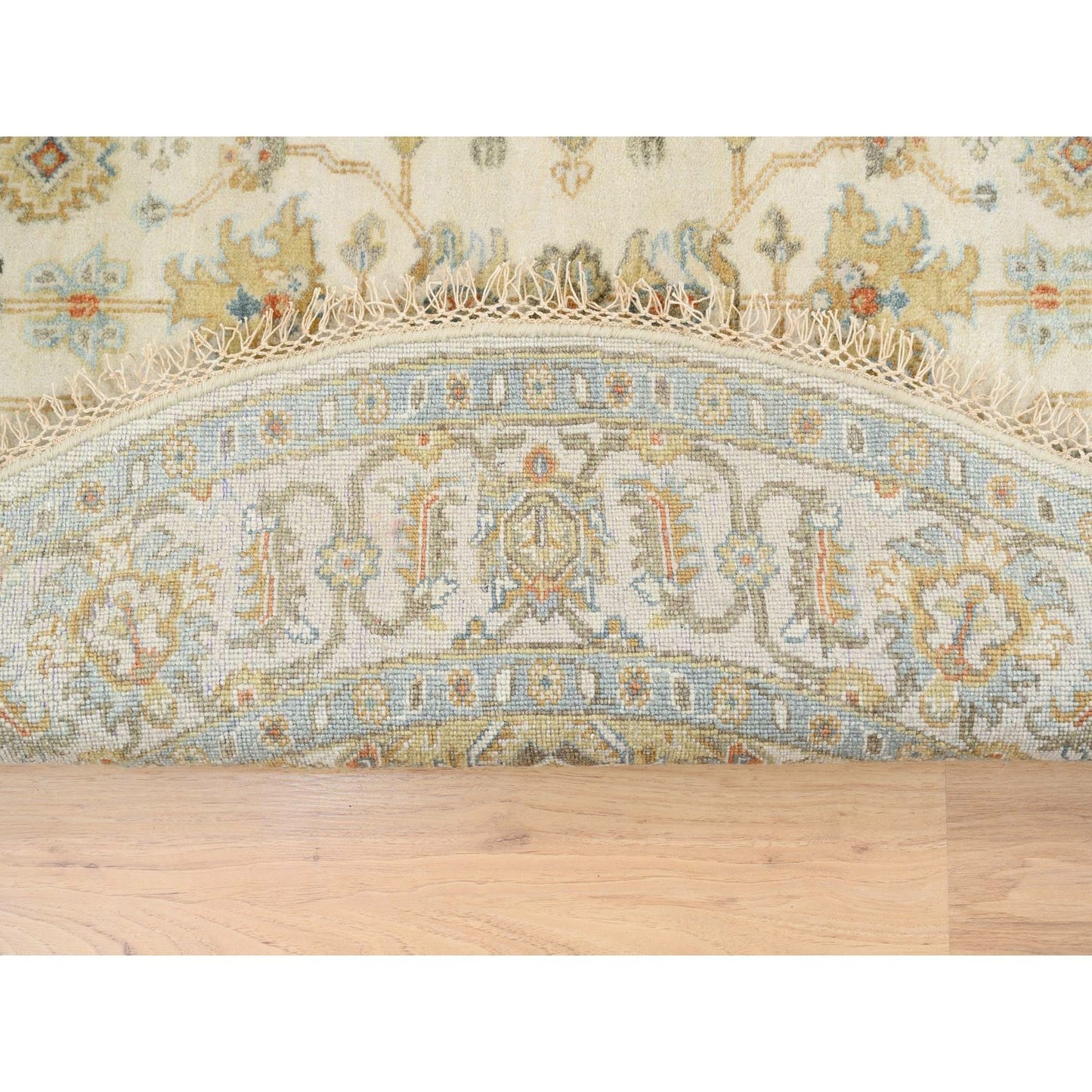 6'1"X6'1" Hand Knotted Ivory Karajeh Design Pure Wool Round Rug