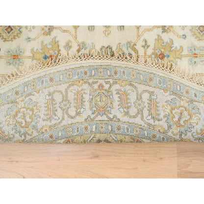 6'1"X6'1" Hand Knotted Ivory Karajeh Design Pure Wool Round Rug