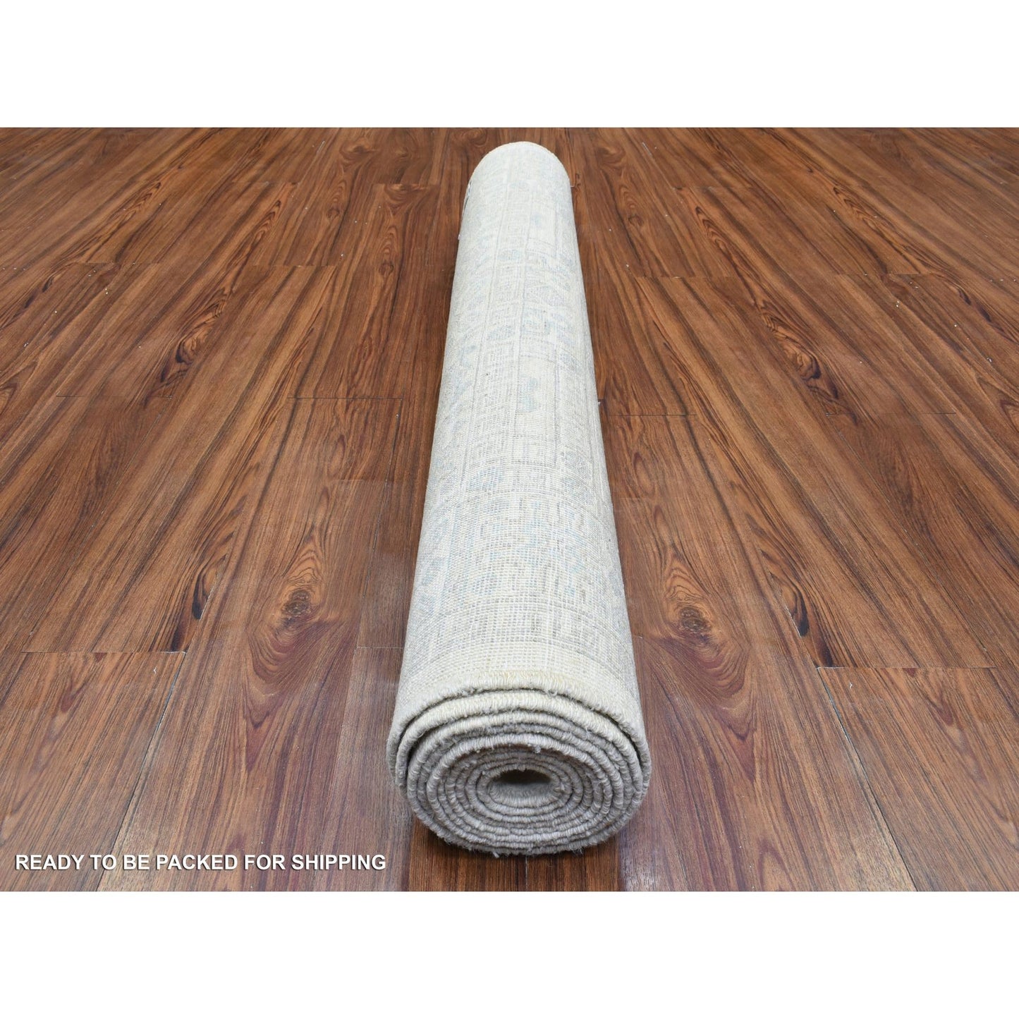 4'X11'8" Ivory White Wash Peshawar Wool Hand Knotted Wide Runner Rug