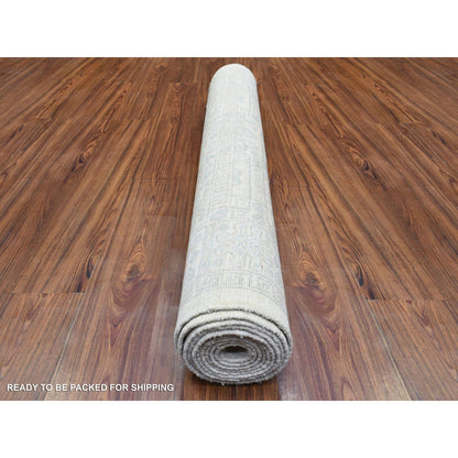 4'X11'8" Ivory White Wash Peshawar Wool Hand Knotted Wide Runner Rug