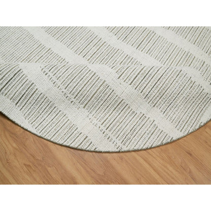 7'9"X7'9" Ivory Natural Wool Round Rug Hand Woven Flat Weave With Pile