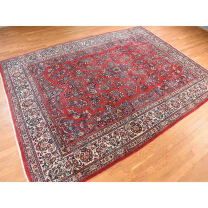 10'X13'9" Crimson Red Vintage Zoroastrian Saroogh Wool Hand Knotted Rug