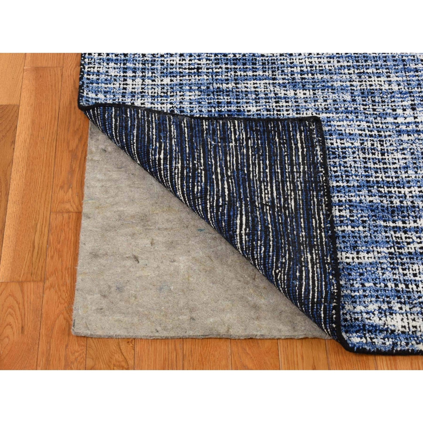 9'2"X12' Steel Blue Modern Fence Design Wool And Art Silk Hand Loomed Rug
