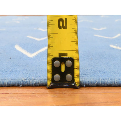 Modern 4'3"x6'6" Blue Vintage Durrie Kilim Pure Wool Hand Woven Rug with