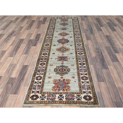 2'7"X8'5" Ash Gray Soft Wool Hand Knotted Afghan Super Kazak Runner Rug