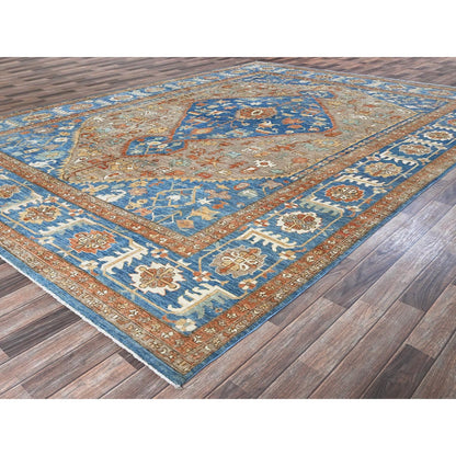 9'10"X13'8" Brown Peshawar Heris Hand Knotted Soft High Mountain Wool Rug