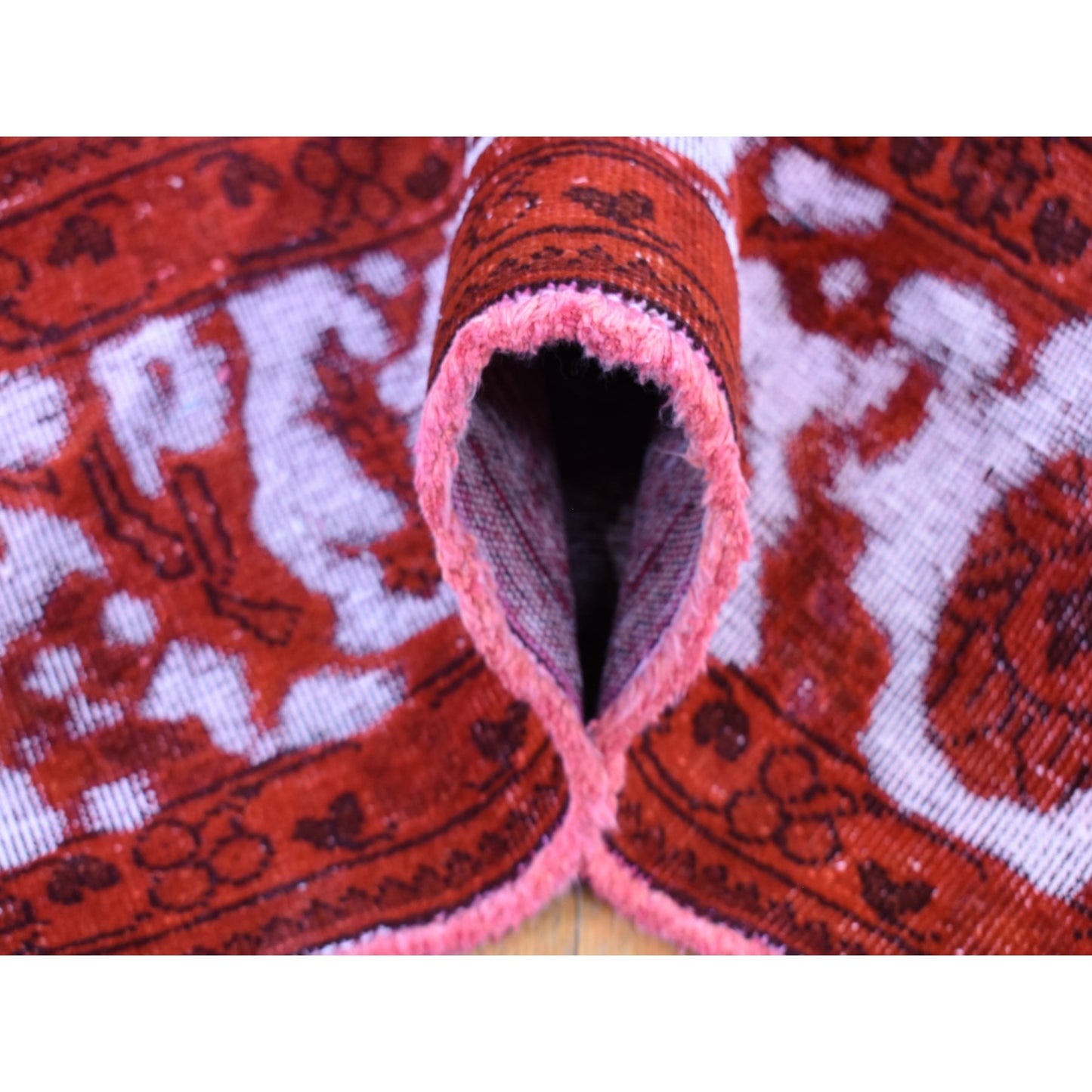 8'1"X11' Barn Red Overdyed Zoroastrian Tebraz Pure Wool Hand Knotted Rug