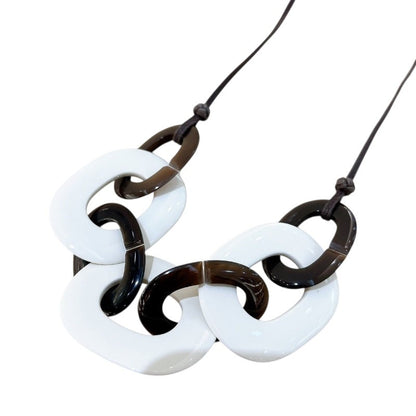 Hermes Caravane Necklace White & Brown Lacquer Buffalo Horn